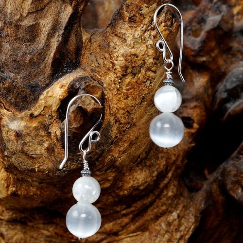 Handmade sterling silver wire wrapped Selenite Earrings 06