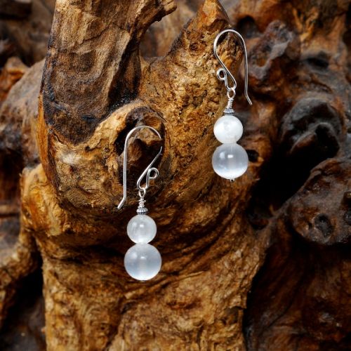 Handmade sterling silver wire wrapped Selenite Earrings 06