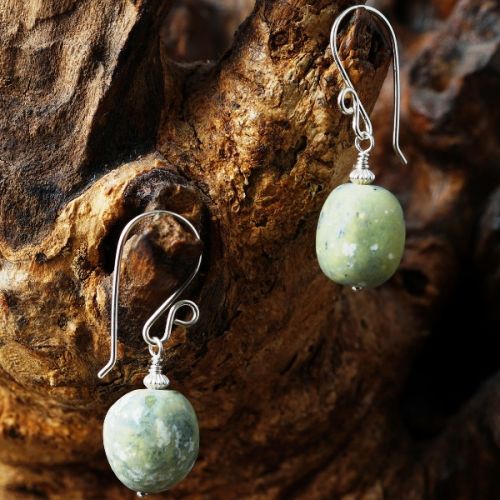 Handmade recycled sterling silver Serpentine Nugget Earrings 05 Fullview