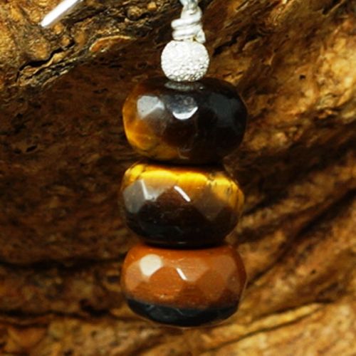 Handmade sterling silver stacked Golden Tiger's Eye Earrings close up