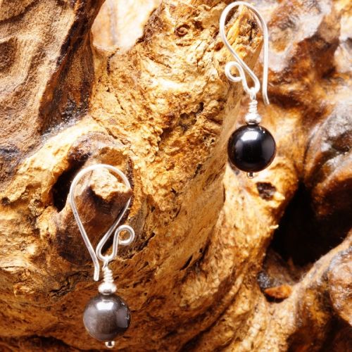 Handmade sterling silver silver Obsidian  earrings