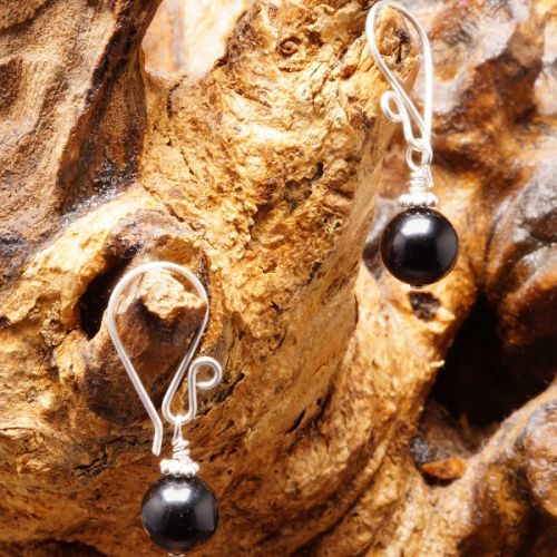 Handmade sterling silver silver Obsidian  earrings