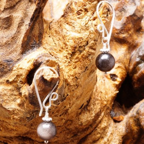 Handmade sterling silver silver Obsidian  earrings