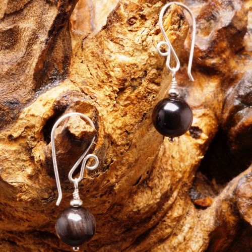 Handmade sterling silver silver Obsidian  earrings