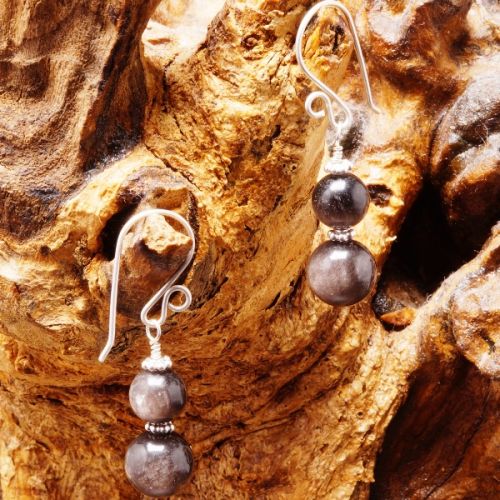 Handmade sterling silver stacked silver Obsidian  earrings