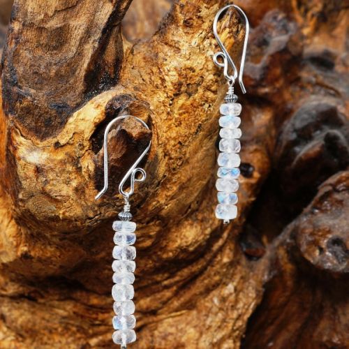 Elegant sterling silver wire wrapped stacked Rainbow Moonstone Earrings 01