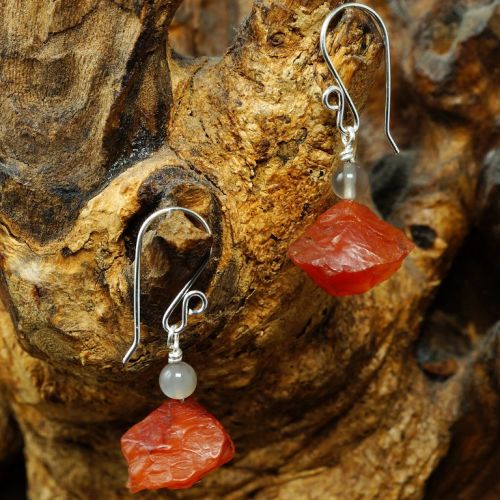Handcrafted sterling silver wire wrapped Black Sunstone Carnelian earrings 01 Full View