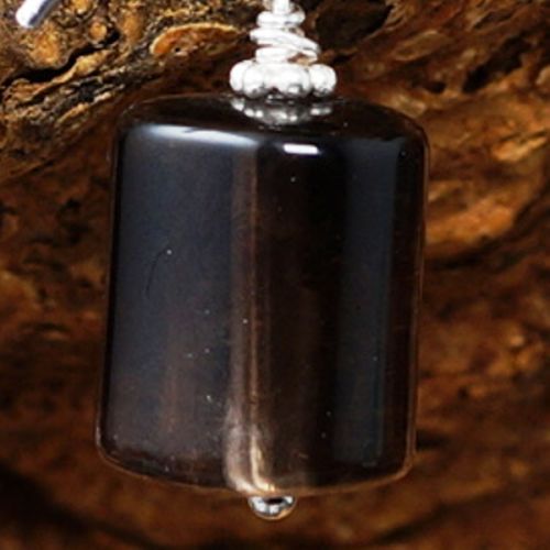Handmade sterling silver wire wrapped trillion Smokey Quartz Tube Earrings 03 Close Up