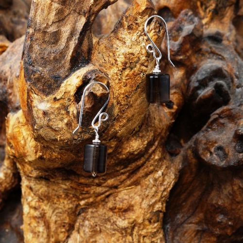Handmade sterling silver wire wrapped Trillion Smokey Quartz Tube Earrings 03 Full View