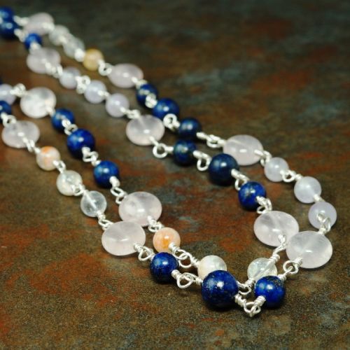 Handmade recycled sterling silver wire wrapped Lapis Lazuli, Amethyst, Citrine and Rose Quartz double choker for the launch of a personal energy mapping business