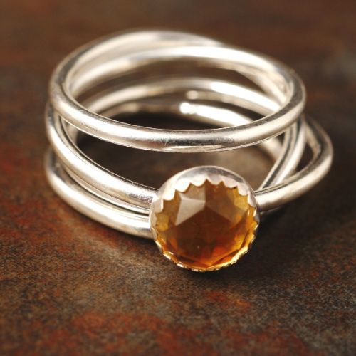 Handcrafted Facetted Citrine Sterling Silver Wire Chaos Ring 01