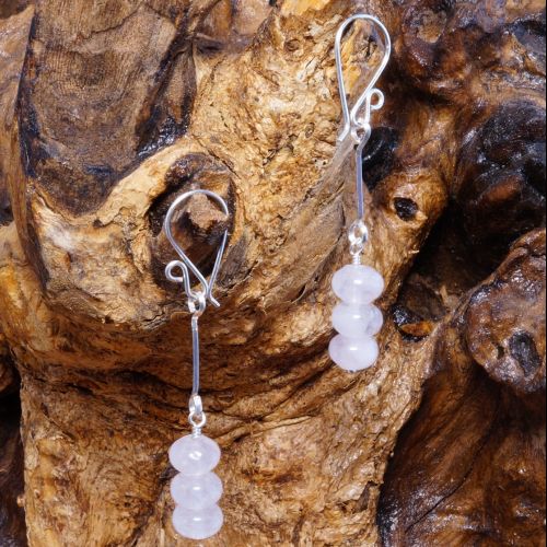 Suspended Stacked Rose Quartz Earrings 02 Full View