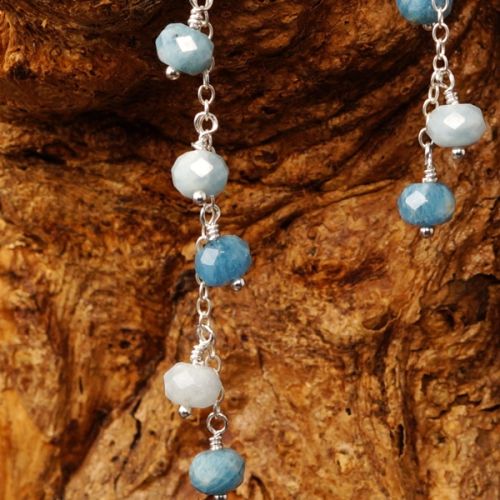 Handcrafted sterling silver wire wrapped Aquamarine Waterfall Earrings 02